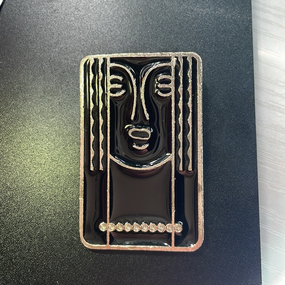 Ritz Charles of the Ritz enamel & Pewter brooch 1975 vintage abstract face art